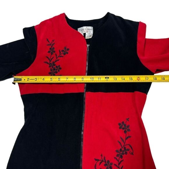 Vintage Betsy Lauren Petites Red and Black Zip Up Cardigan Sweater Light Jacket - Picture 5 of 7